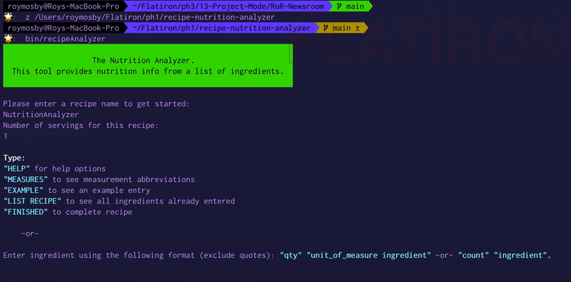 Nutrition Analyzer command line interface preview