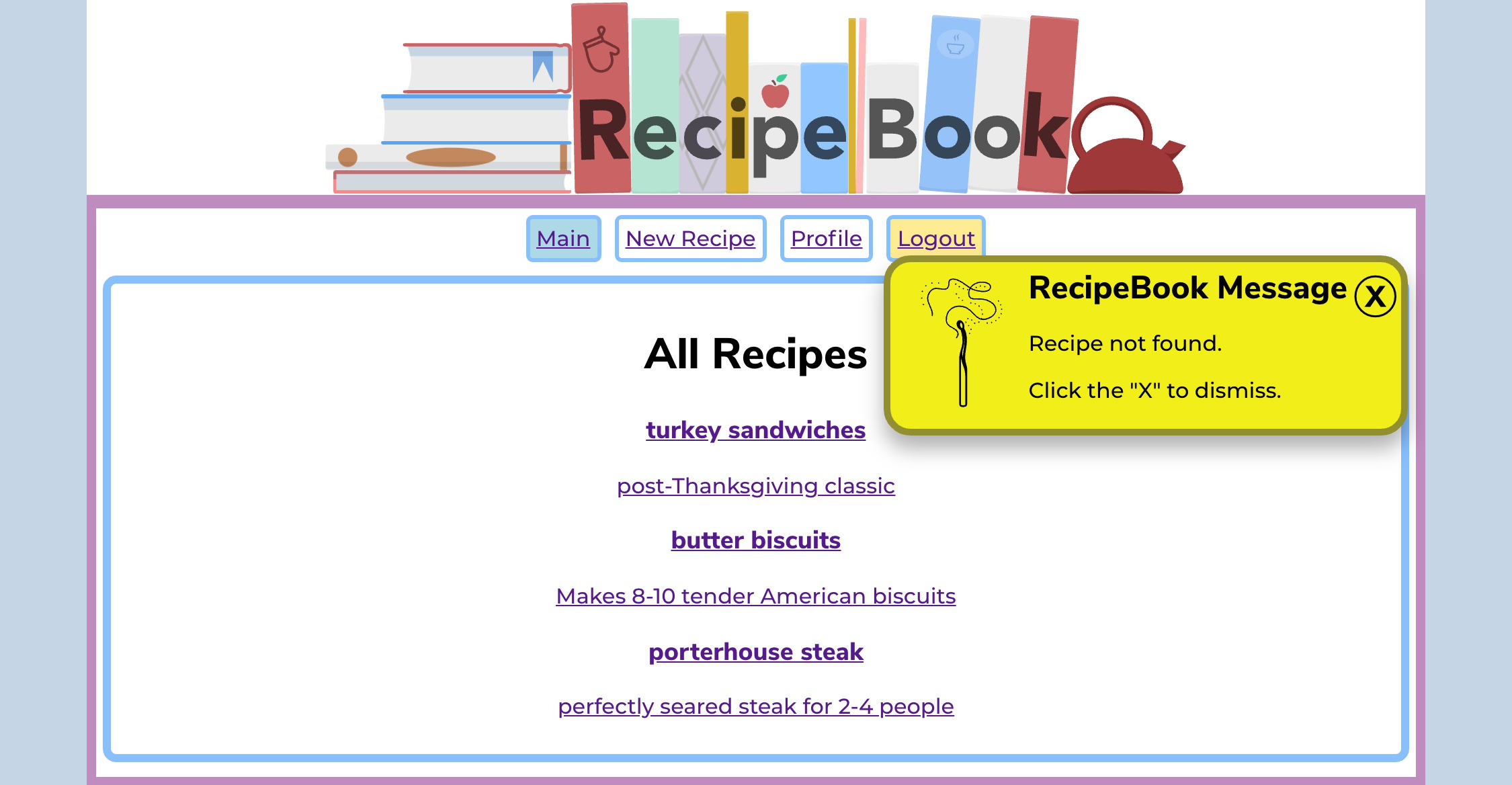 screenshot of my app, RecipeBook